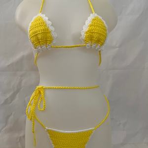 Conjunto de Bikini de Ganchillo Hecho a Mano con Diseño Personalizado, Estampado de Flores Pequeñas, Traje de Baño para Niñas, Bikini de Punto, Ropa de Playa, Traje de Baño para Mujer - Product Image 2