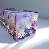 Sacs cadeaux en carton blanc de style peinture à l'huile de luxe avec impression offset, réutilisables, taille personnalisable et poignée sur mesure Yuanda 210gsm