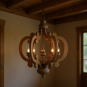 Wood Pendant Chandelier 6 Light Oval Adjustable Chain For Dining Room Living Room Entryway Brown E26 <b>Bulb</b> Not Included - Product Image 2