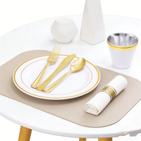 Assiettes creuses jetables en plastique blanc et rouge de 7,5 pouces avec bord doré, bols à soupe pour présentation de mariage et fêtes