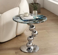 Table d'appoint moderne luxueuse en marbre avec base ronde en acier inoxydable, facile à nettoyer, pour salon, chambre à coucher, table de console pour canapé