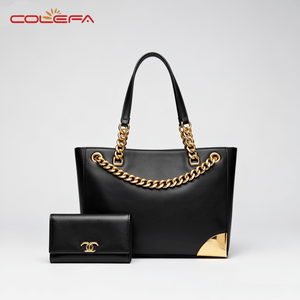 Colefa nuovo Design grande borsa <span class=keywords><strong>nera</strong></span> con cerniera <span class=keywords><strong>borsetta</strong></span> con piccolo portafoglio oro nero borse a mano di lusso per le donne all'ingrosso - Product Image 2