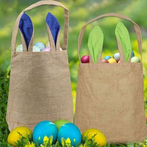 Cestini per orecchie da <span class=keywords><strong>coniglietto</strong></span> in juta 2024 graziosi cesti di pasqua con orecchie di coniglio in tela di tela sacchetti regalo uova caccia sacchetti Tote <span class=keywords><strong>coniglietto</strong></span> di pasqua - Product Image 2