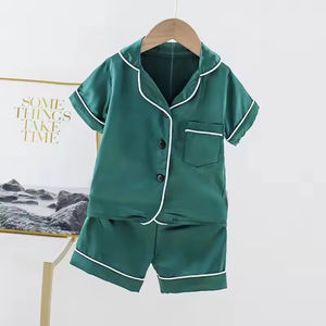 Flanelle Satin deux pièces dessin animé costume garçons été <span class=keywords><strong>pyjama</strong></span> uni à manches courtes respirant Service à domicile pour les enfants pour le printemps - Product Image 2