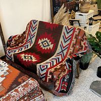 Couverture tissée réversible Hippie bohème Vintage tricoté grande frange coton tissé tapisserie