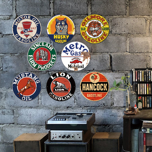 Letreros Decorativos Redondos Personalizados de Metal de 30 cm, Placas Metálicas Vintage con Diseño de Gasolina, Motor, Gas, Impresas para Decoración de Garajes - Product Image 6