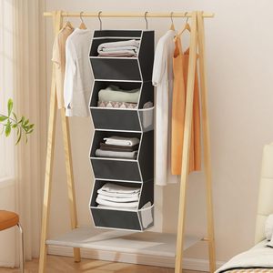 Hanging Closet Organizer 4 <b>Shelf</b> Foldable Fabric Storage For Bedroom Clothes With Mesh Pocket <b>Hook</b> Type 33x15x85cm - Product Image 2