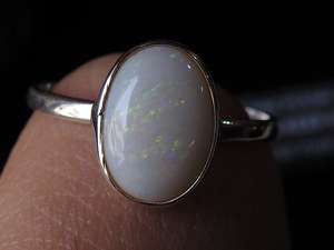 Australian Multi <b>Fire</b> Engagement Wedding Ring-Silver-October Birthstone Solid Opal 11x7mm <b>7</b> US Size Handmade Classic Prong - Product Image 2