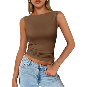 T-shirt à col carré pour femmes sans manches Summer Casual Basic T-shirt 2025 Fashion Clothes - Product Image 2