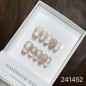 SHUANGYU <span class=keywords><strong>Uñas</strong></span> Postizas Hechas a Mano con Diseño de Ojo de Gato, Cobertura Completa, Ligeras, Acrílicas Francesas, con Pegamento, Corazón/Estrella - Product Image 1