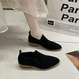 Spring New Arrival Thick Heel Pointed Toe British Style Flats Women Casual Plus Size Slip-on Mid Heel Shoes - Product Image 2