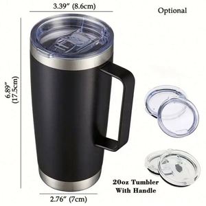 Nouvelle conception, tasse à café réutilisable en acier inoxydable à double paroi, isotherme, 20 oz, avec poignée, pour les fêtes, écologique - Product Image 4