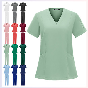 HZMNOI Scrub Suit Set V-Neck Moisture Wicking Split Uniforms For Medical Dental Beauty Workwear S XXL - Product Image 1