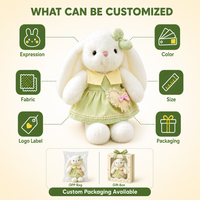 Peluche Lapin avec Robe Menthe et Sac Cœur, Animal en Peluche Doux Crème, Cadeau Lapin en Peluche