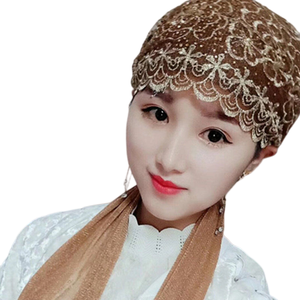 YASEEN Islamic Women's Floral Lace Headscarf With Elastic <b>Band</b> All Seasons Breathable Stretchable Cap <b>Hat</b> - Product Image 1