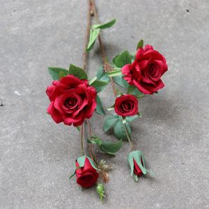 Rosa artificiale ramo singolo 2 forcelle multi-testa di fantasia rosa finta fiore fiori di nozze decorazione morbida per la casa - Product Image 1