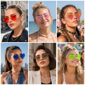Gafas de Sol de Lente de PC sin Montura, Forma de Lágrima, Marco de Plástico y Metal, Color Degradado, Unisex, Moda - Product Image 4