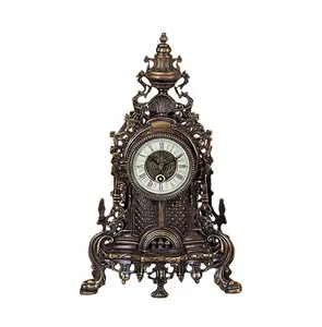 Reloj de mesa de imitación antigua, de latón francés, mecánico, Vintage, arquitectura, oro de 24K