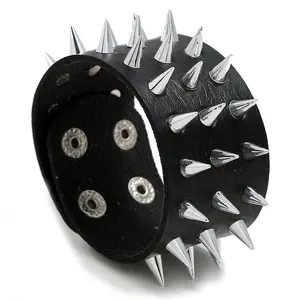 Skerwal Jewelry Three Rows Punk Leather Small Spike Bracelet Leather Cuff Biker Bracelet con Spikes para hombres, mujeres y niños