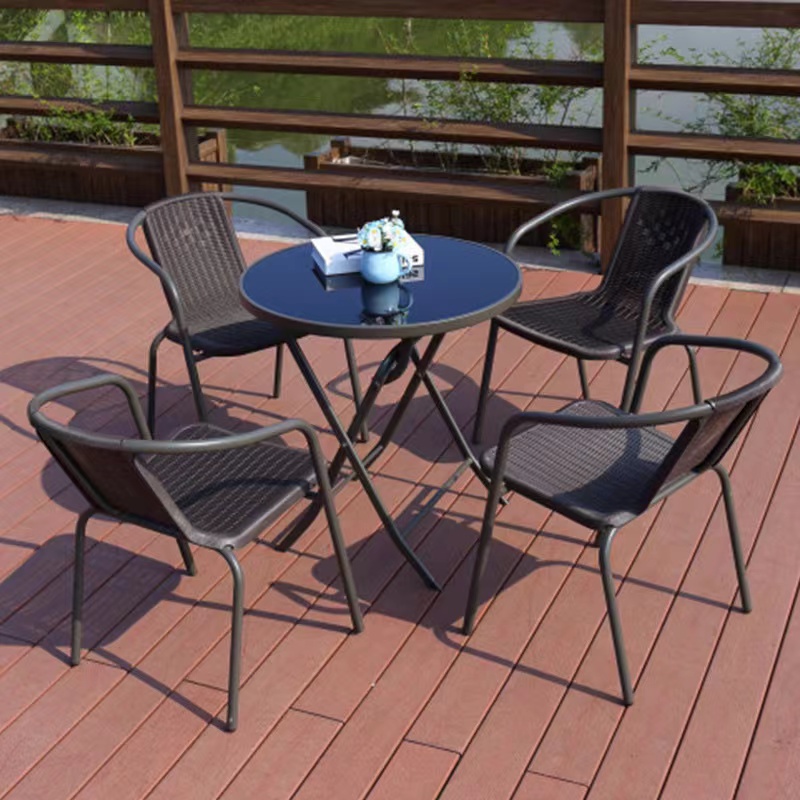 4 sillas + 70cm Mesa Redonda plegable negro