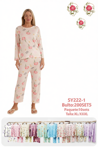 Sy222 1 Women's Plus Size Pajamas Cotton Bamboo Floral Print Loose Fit Sleepwear Set XL XXXL Spring Casual Knitted - Product Image 1