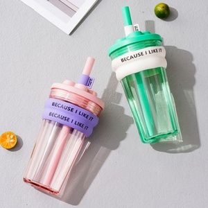 Botella de Agua Reutilizable de Plástico Libre de BPA, Vaso de Plástico con Pajita, Precio de Fábrica - Product Image 3