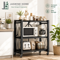 Étagère de rangement de cuisine mobile pliable à 3 niveaux en acier au carbone avec roulettes pour appareils électroménagers et garde-manger