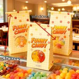 Sac d'emballage personnalisé pour bonbons, biscuits et chocolats – Pochette de rangement jaune à pois et carreaux pour friandises, idéale pour confiserie ou cadeaux de fête pour enfants - Product Image 2