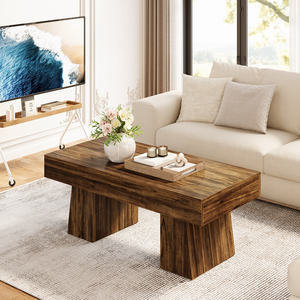 <span class=keywords><strong>Mesa</strong></span> de Centro Rectangular Estilo Farmhouse de 47 Pulgadas, Color Nogal Marrón, Base Gruesa, <span class=keywords><strong>Mesa</strong></span> Auxiliar Baja para Sala de Estar, Muebles para el Hogar - Product Image 2