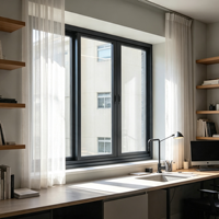 Fenêtre coulissante moderne en alliage d'aluminium HUACAI, verre double incassable, avec rideau suspendu à verrouillage de sécurité pour hôtel, vente directe usine