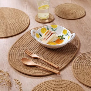 Napperons ronds tissés, résistants à la chaleur, antidérapants, pour thé, café, bol, en coton de couleur unie - Product Image 3