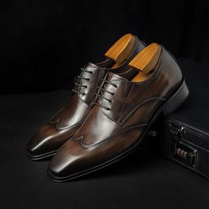Zapatos Derby de Alta Gama para Hombre, Impermeables, Transpirables, Antideslizantes, con Punta Cuadrada, Parte Superior de Cuero Vacuno, Cierre con Cordones, Estilo Oxford - Product Image 1