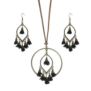 Ensemble collier et boucles d'oreilles géométriques bohèmes en alliage plaqué bronze antique, bijoux de fête pour femmes - Product Image 5