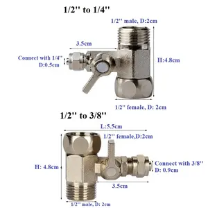 1/2 a 1/4 de filtro de agua RO espaÃ a conector rápido Tee bola válvula grifo de cierre de la válvula de bola de cobre agua de alimentación adaptador
