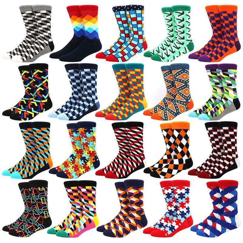 Low MOQ Wholesale Cheap Multi Happy Style Crew Socks Colorful Printed Custom Logo Socks for Men and Women