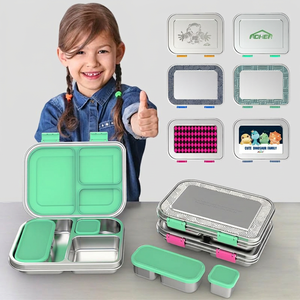 Aohea, recién llegado, fiambrera escolar segura para microondas, fiambrera Bento de acero inoxidable reutilizable a prueba de fugas con 3 compartimentos para niños - Product Image 4