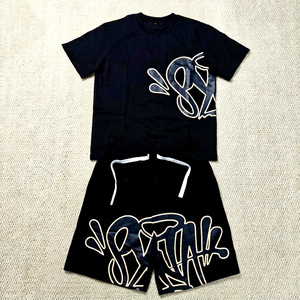 Conjunto de Shorts de Verano Vintage Personalizados, Camisetas Boxy con Lavado Ácido, Ropa Urbana de Algodón con Pedrería para Shorts Cortos - Product Image 1