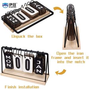 Calendrier de bureau pliable EWANG, calendrier de bureau vintage en bois, calendrier de bureau à feuilles mobiles - Product Image 4