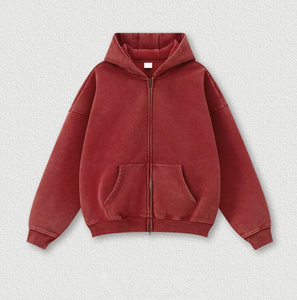 Sudadera con capucha de lujo personalizada, bordada, estilo streetwear, de lana, lisa, vintage, oversize, con lavado ácido, efecto desgastado por el sol y con cremallera - Product Image 6