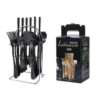 Juego de Cubiertos de Lujo de 24 Piezas con Acabado Dorado y Soporte Magnético, Cubertería de Acero Inoxidable para el Hogar, Precio de Fábrica