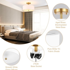 ไฟติดเพดานผ้าแก้วชุบโครเมี่ยมทรงกลมไฟ LED สวิทช์ควบคุมไฟฟ้ากระแสสลับสไตล์จีนใหม่รับประกัน5ปีสำหรับห้องนั่งเล่น - Product Image 4