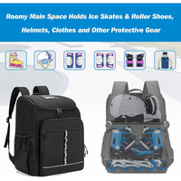 Sac à roulettes grande capacité, confortable, pour patins à roulettes, patins à glace, avec poche supérieure pour casque