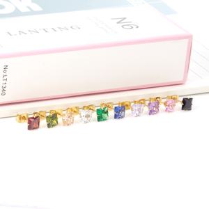 Guangzhou Latest Designs Stainless Steel Mini Zircon Earring Cheap Price Girl Diamond Earrings Gold Plated Colorful Earrings Set - Product Image 4