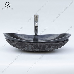 Lavabo de <span class=keywords><strong>roca</strong></span> con forma natural para exteriores, lavabo de jardín negro para lavar a mano, lavabo de piedra - Product Image 2