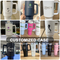 Logotipo personalizado con impresión de 40 OZ vaso térmico recubierto de acero inoxidable Camping viaje coche taza mango paja aislado 40 oz taza para café