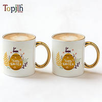 Mug en céramique plaqué de qualité supérieure Topjlh pour sublimation, avec bord et anse dorés, pour transfert thermique et design personnalisé