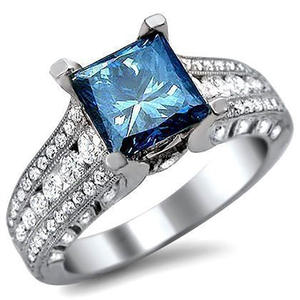 Anillo de Compromiso de Zafiro para Mujer F561, Plata 925, Corte Princesa, Engaste Pavé, Diseño Geométrico, Joyería Fina - Product Image 1