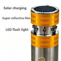 Borne solaire LED en acier inoxydable 304, borne de signalisation routière réfléchissante sans alimentation, poteau d'avertissement extérieur étanche pour parking