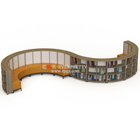 Muebles de Biblioteca, Moderno Rincón de Lectura Curvo con Estantería, Asientos Acolchados Naranja, Diseño Flexible para Biblioteca o Escuela