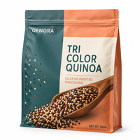 Sachet d'emballage imprimé sur mesure à fond plat avec fermeture éclair refermable pour quinoa, céréales, graines, aliments secs, marque privée